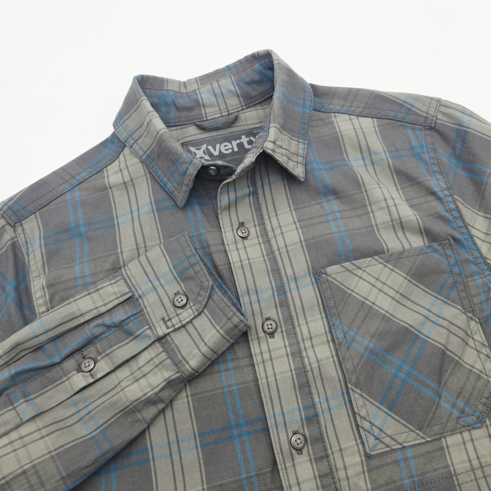 Vertx Mens M Guardian Long Sleeve Button Down Shirt Gray Blue Plaid VTX1442